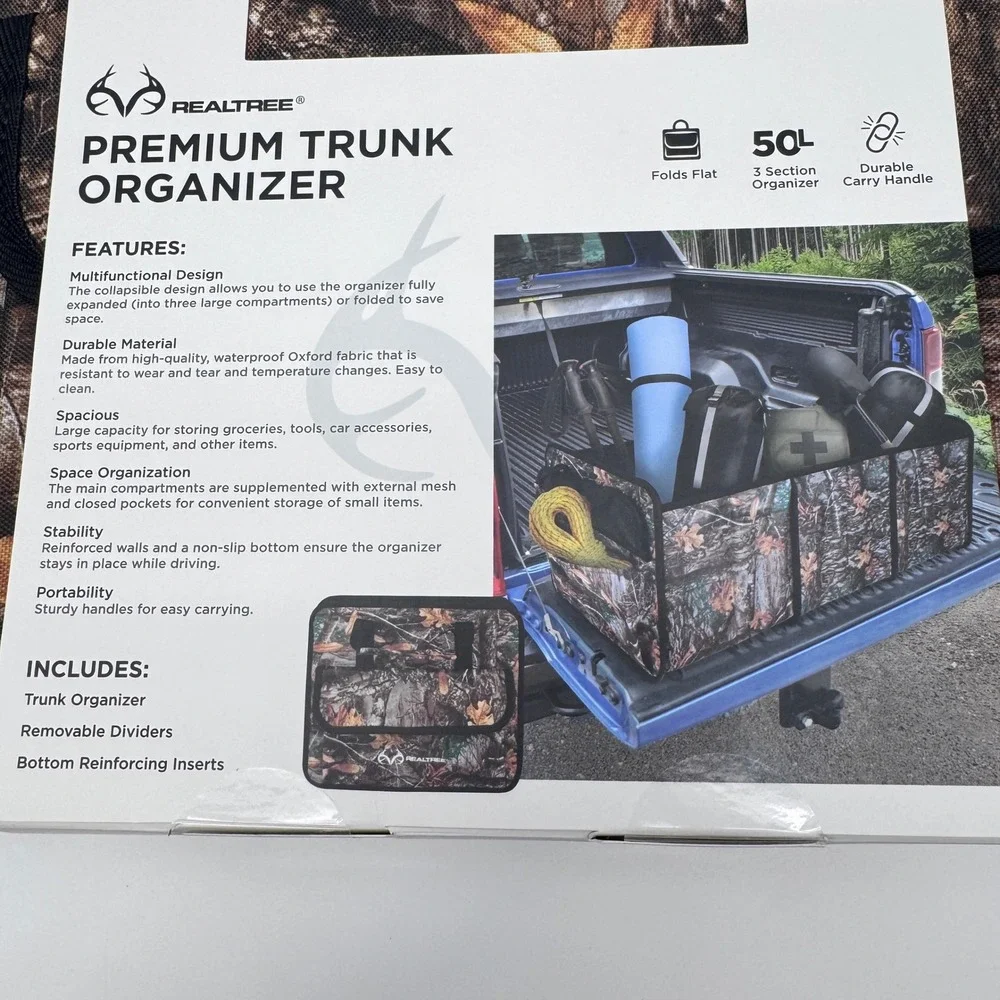 Realtree Trunk Organizer 50L Camo Premium 3-Section Folding Cargo Bag